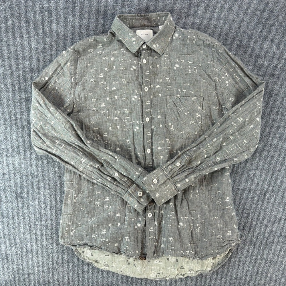 Billy Reid Mens Grey Jacquard Abstract Button Down Shirt Made Italy L Wedding